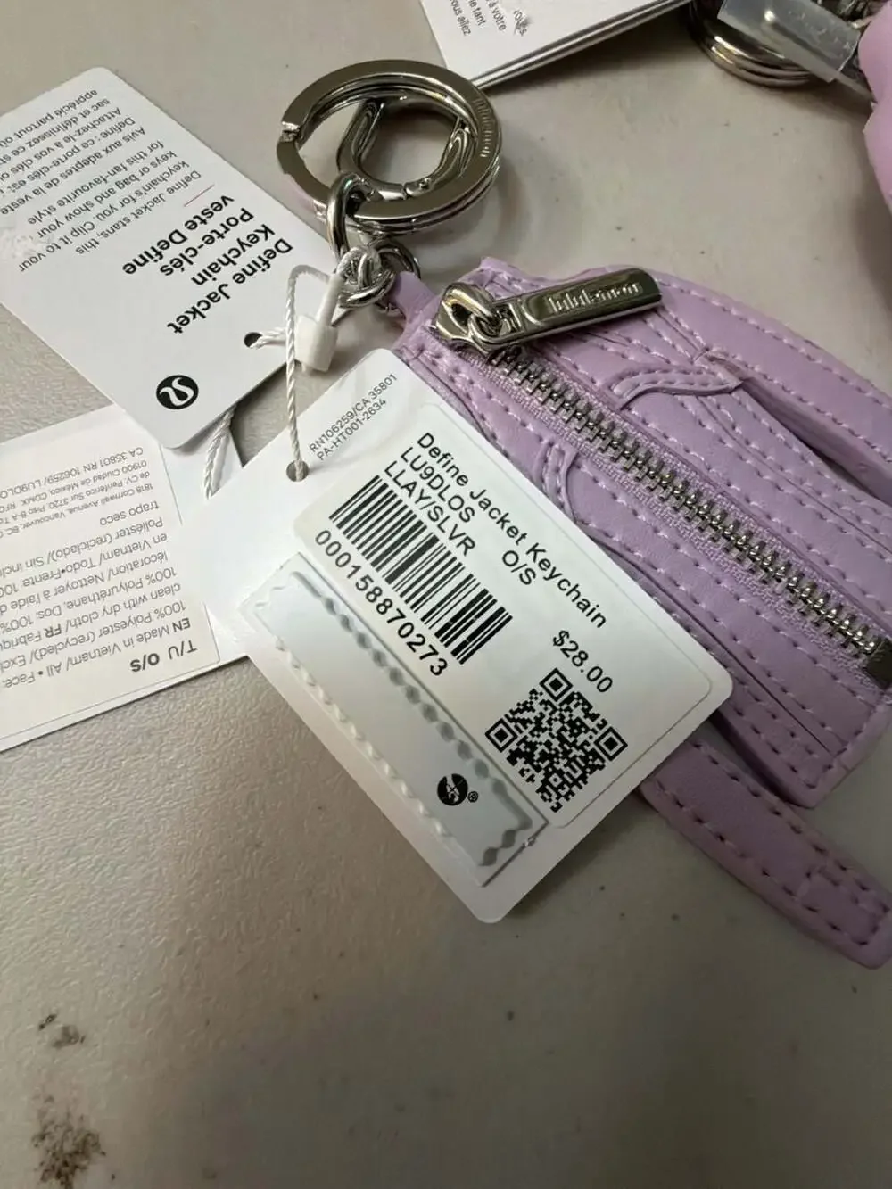 Lululemon Define Jacket Keychain Lilac Lavender Set of 2